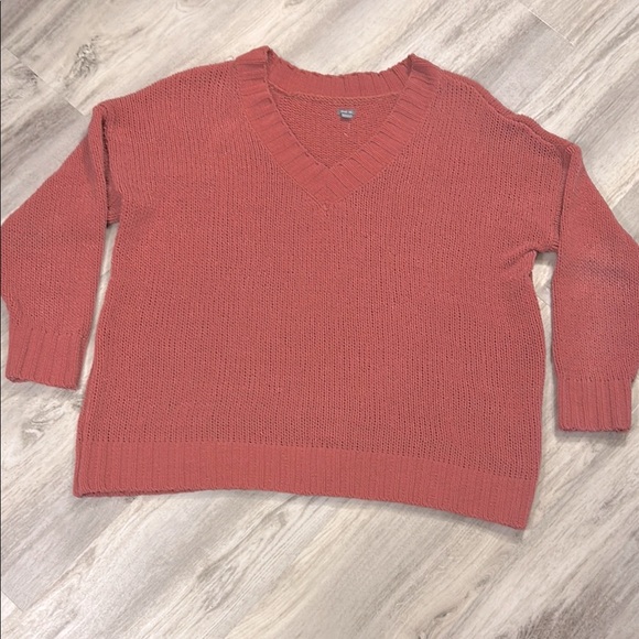 Aerie Dusty Rose Cozy Knit V-Neck Relaxed Fit Oversized LS Sweater / NWOT / Sz M - Picture 1 of 8